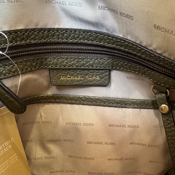 Michael Kors Dark Olive Green Leather Backpack - Picture 7 of 8